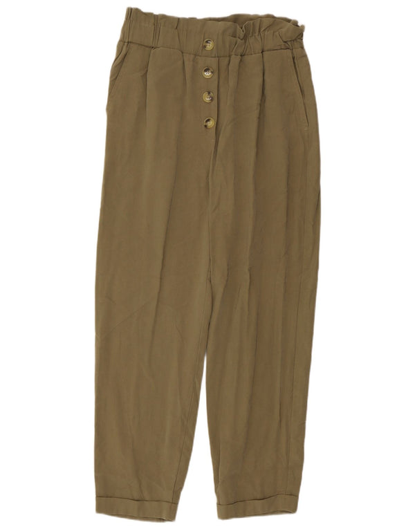 Zara Mujer Pantalones Casuales Pegged Small W26 L25 Viscosa Caqui