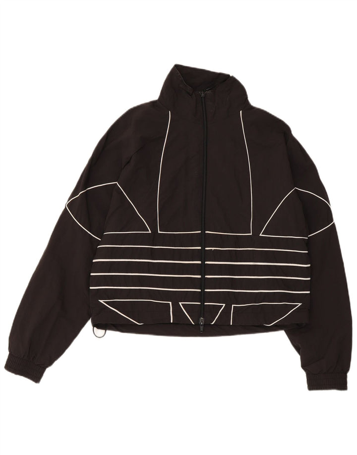 Adidas - Chaqueta de chándal gráfica para mujer, talla 8, talla pequeña, poliamida negra