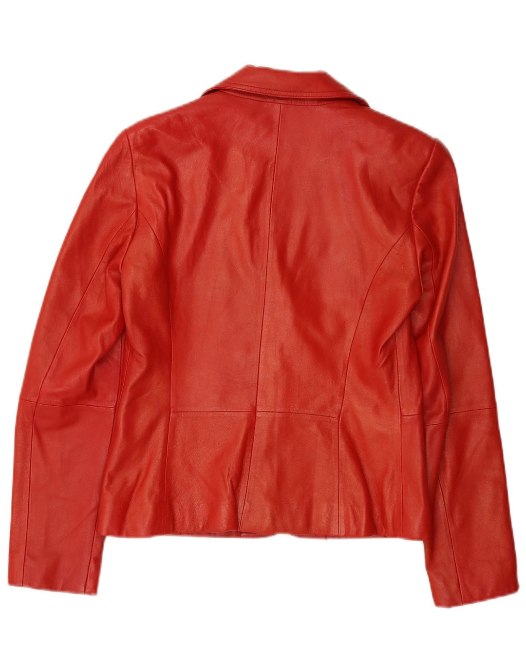 VINTAGE Mujer 2 Botones Cuero Blazer Chaqueta Reino Unido 10 Pequeño Cuero Rojo