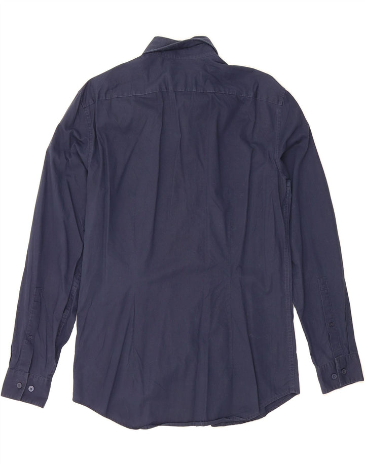 DKNY Mens Slim Fit Shirt Size 15 1/2 Medium Navy Blue Cotton Vintage Dkny and Second-Hand Dkny from Messina Hembry 