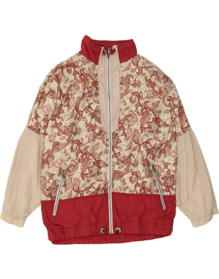 VINTAGE Womens Oversized Bomber Jacket UK 16 Large Red Paisley Polyester Vintage Vintage and Second-Hand Vintage from Messina Hembry 