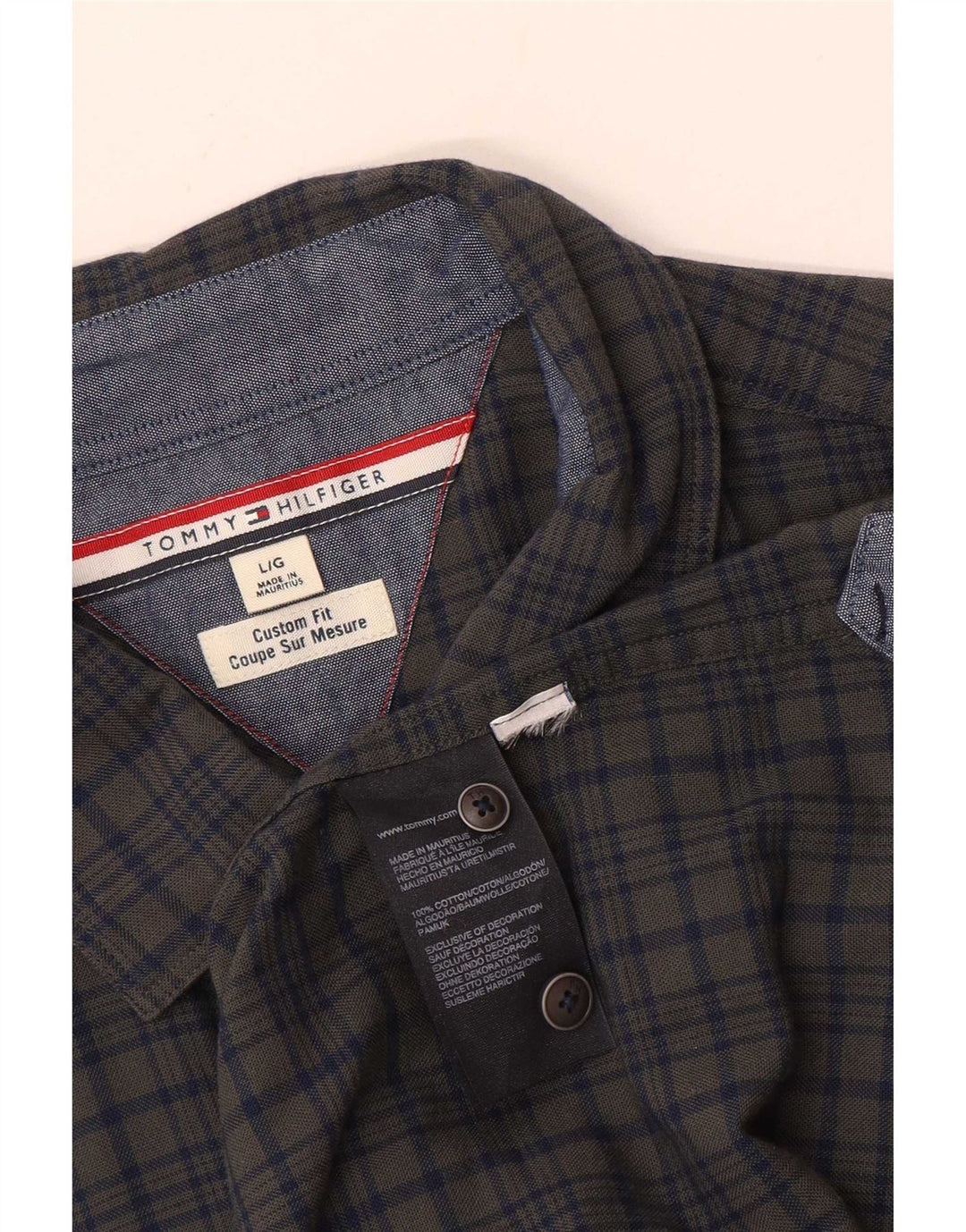Camisa Tommy Hilfiger de corte personalizado para hombre de algodón a cuadros grises grandes
