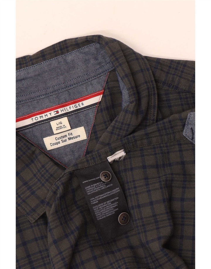 Camisa Tommy Hilfiger de corte personalizado para hombre de algodón a cuadros grises grandes
