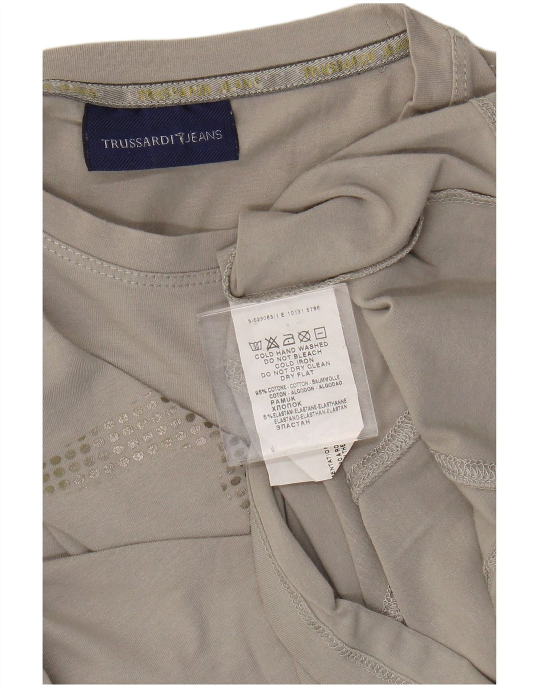Trussardi Jeans Mujer Camiseta Gráfica Manga Larga UK 44 Algodón Gris Medio