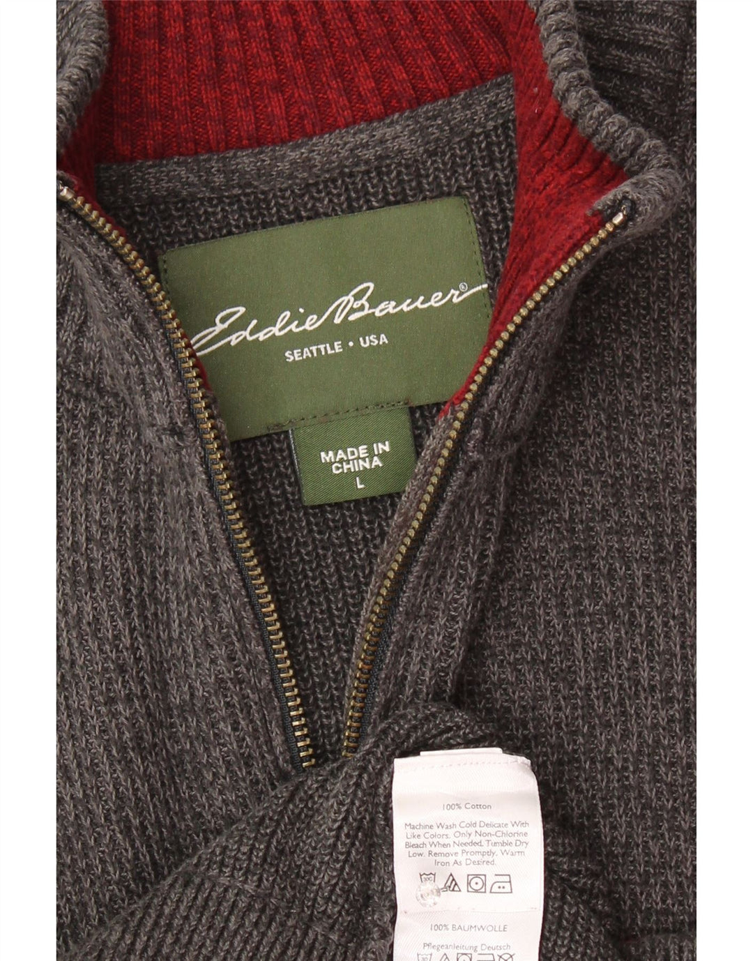 EDDIE BAUER Jersey con cuello y cremallera para hombre de algodón a rayas gris grande
