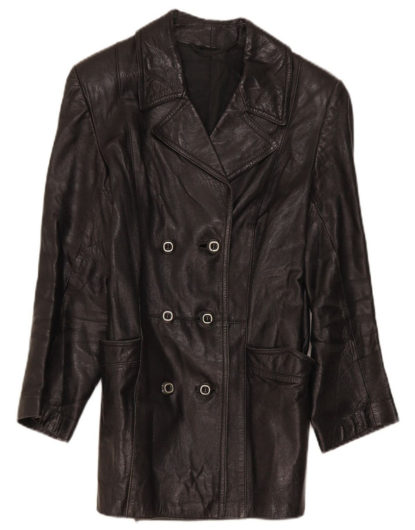 Vintage mujer doble pecho chaqueta de cuero IT 46 grande negro
