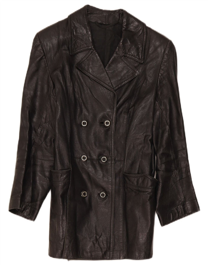 Vintage mujer doble pecho chaqueta de cuero IT 46 grande negro