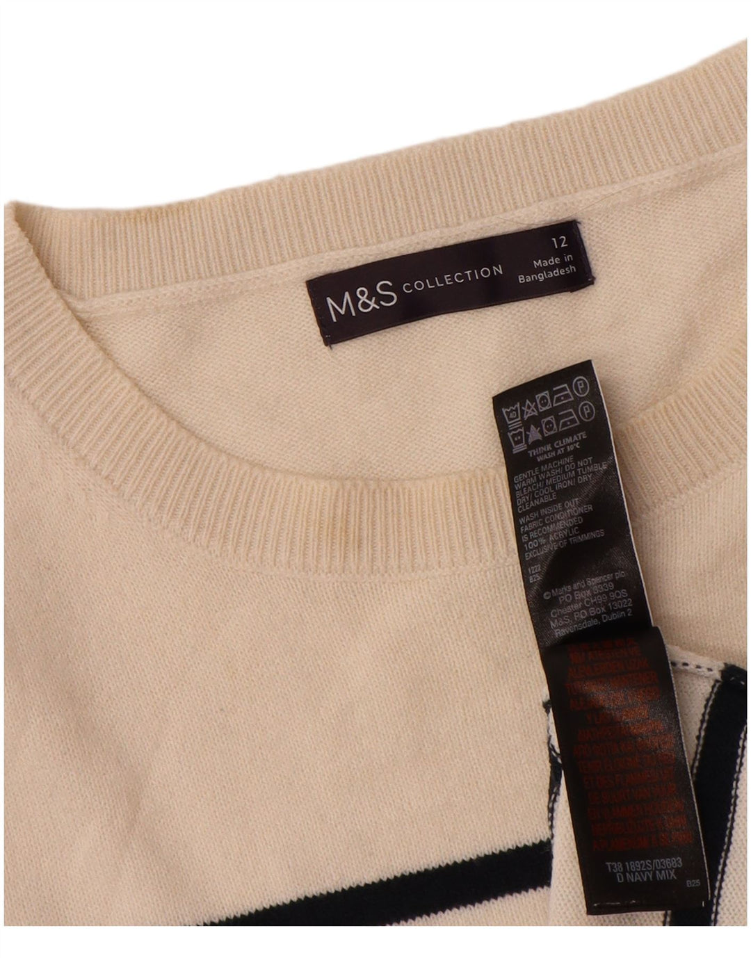 Marks & Spencer Jersey con Cuello Barco para Mujer UK 40 Mediano Rayas Blancas