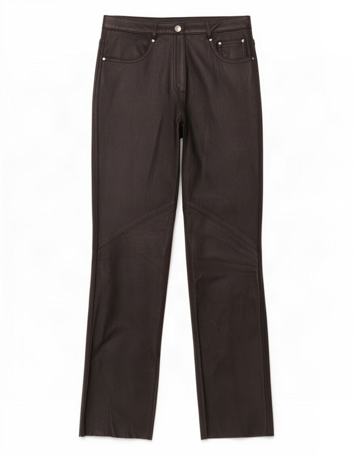 Conbipel Pantalones rectos de cuero para mujer IT 42 Medium W27 L30 Negro