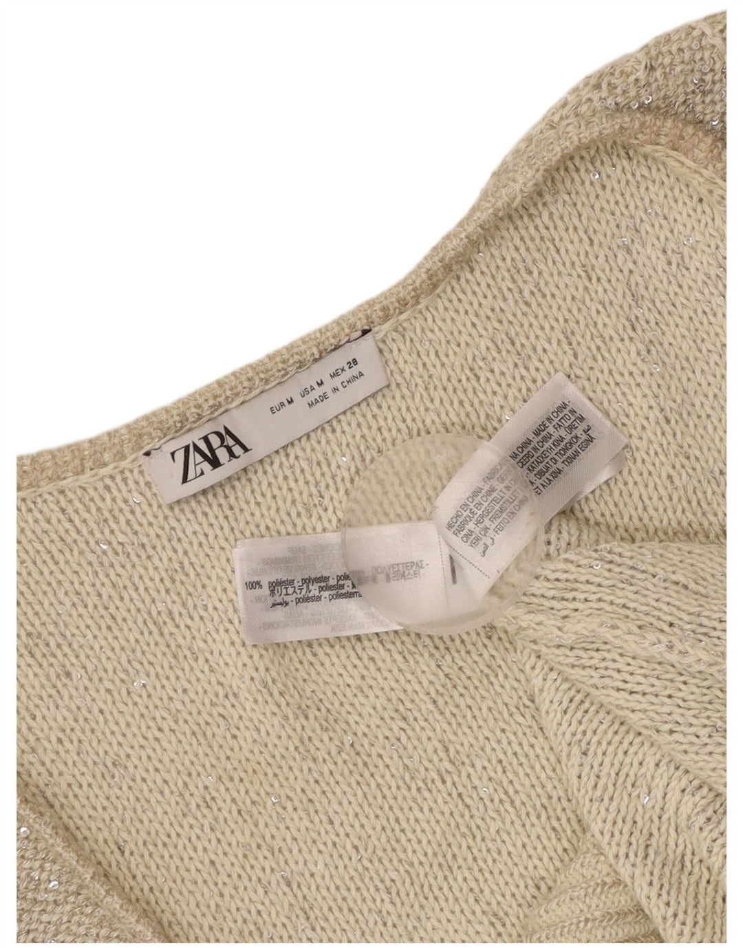 Zara Mujer Chaleco De Punto Top UK 42 Poliéster Gris Medio