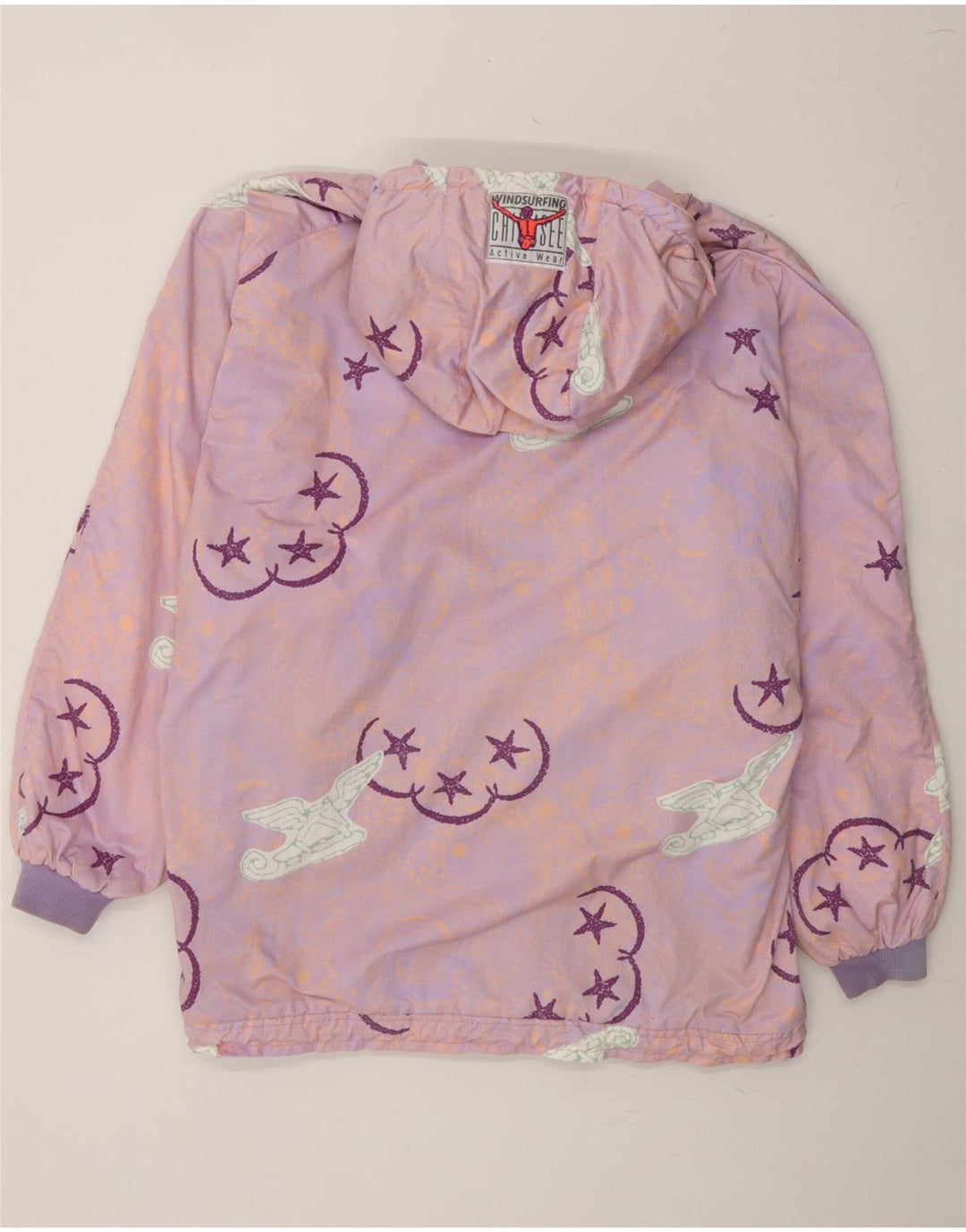 VINTAGE Womens Abstract Pattern Windbreaker Jacket UK 14 Medium Pink Vintage Vintage and Second-Hand Vintage from Messina Hembry 