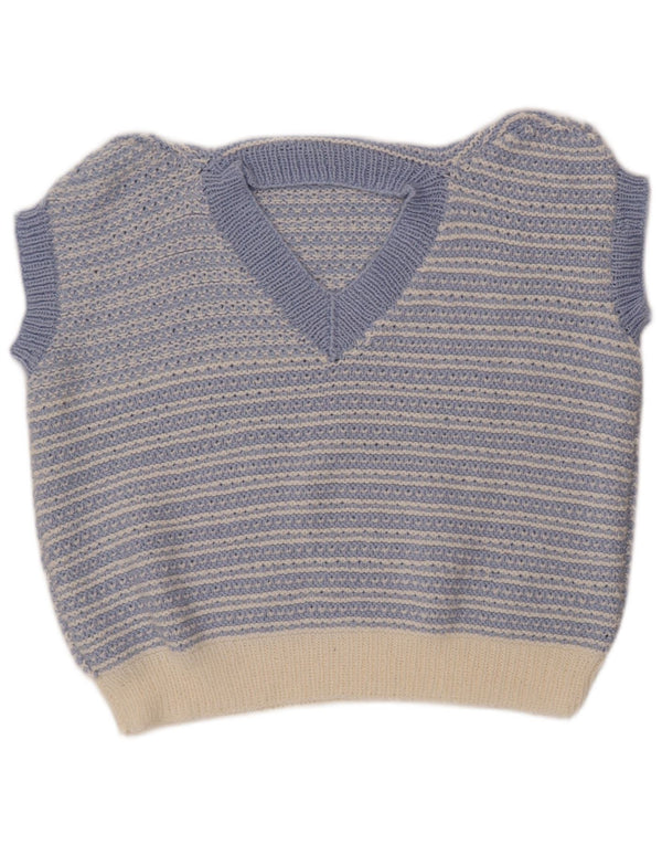 VINTAGE Chaleco de mujer Camiseta sin mangas Reino Unido 18 XL Rayas azules