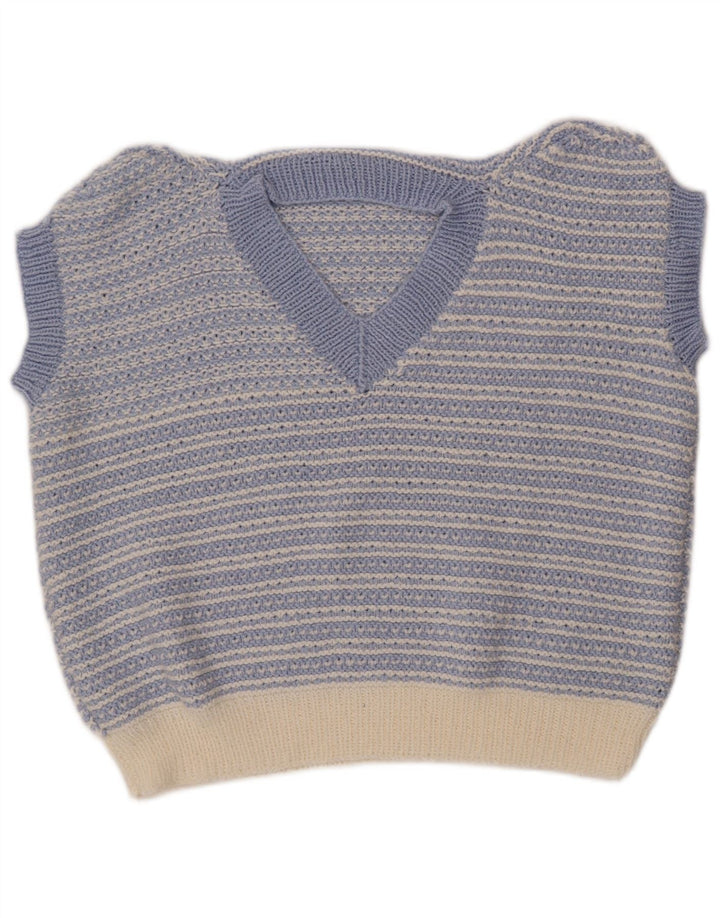 VINTAGE Chaleco de mujer Camiseta sin mangas Reino Unido 18 XL Rayas azules