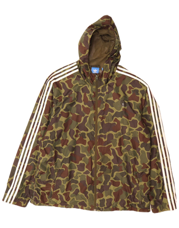 Adidas Chaqueta impermeable con capucha para hombre UK 44 2XL Caqui Camuflaje Poliéster