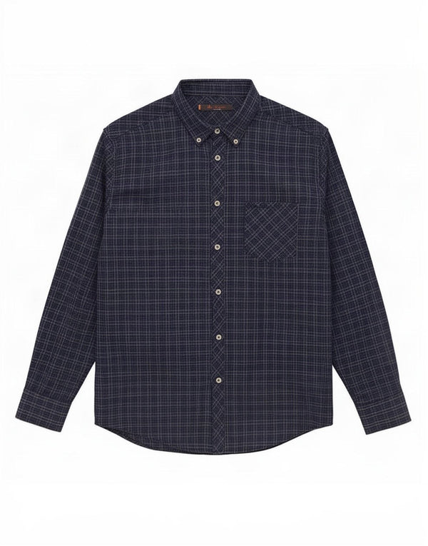 Ben Sherman Mens Shirt Large Navy Blue Check Cotton