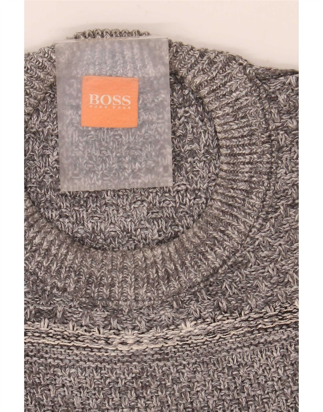 Hugo Boss Jersey con cuello redondo para hombre, suéter grande de algodón gris