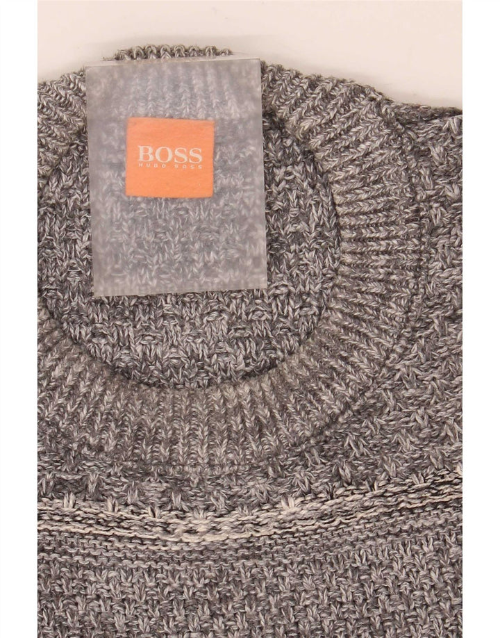 Hugo Boss Jersey con cuello redondo para hombre, suéter grande de algodón gris