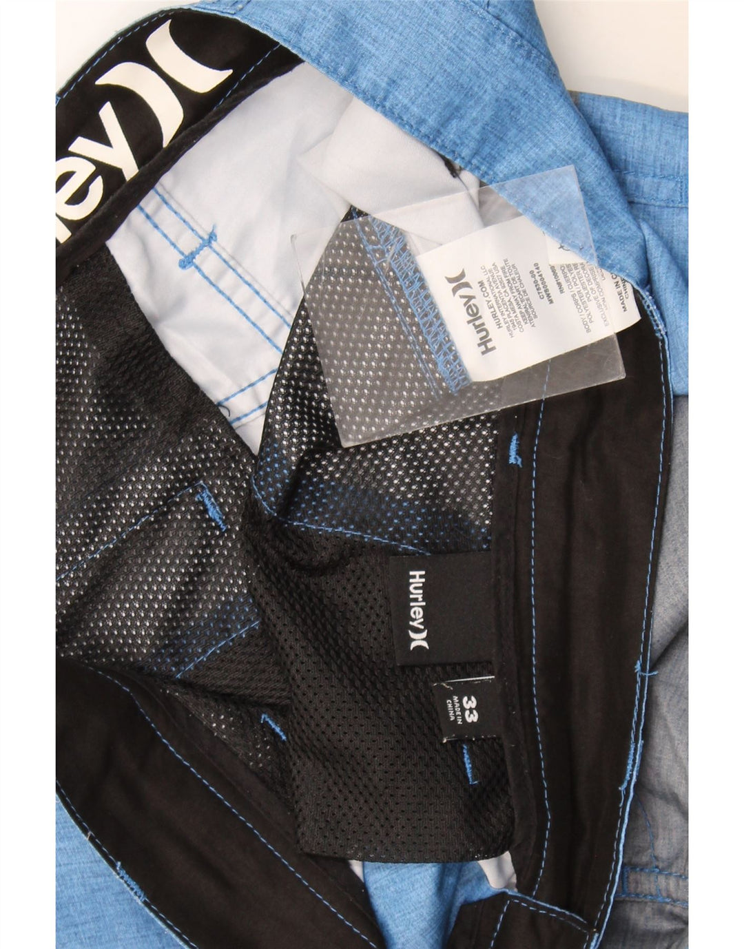 Hurley Pantalones cortos chinos para hombre W33 Poliéster a rayas azul medio