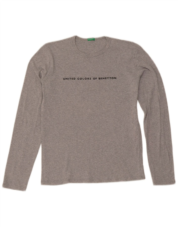 Benetton Top Gráfico De Mujer De Manga Larga ES 42 Gris Medio Moteado