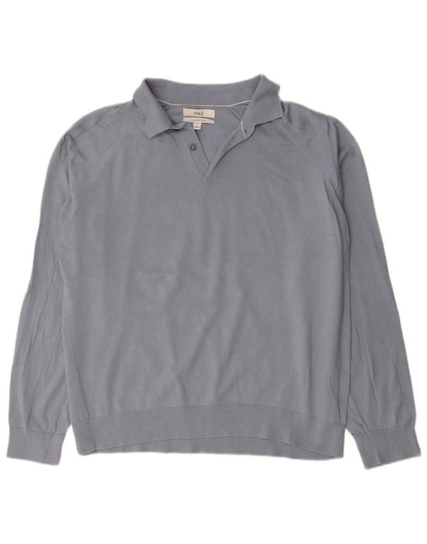 Marks & Spencer - Jersey de cuello polo para hombre, talla XL, algodón azul