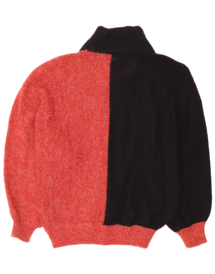 Vintage mujer cuello tortuga jersey suéter IT 42 bloque de color rojo medio