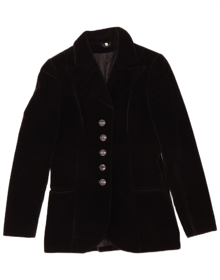 Vintage mujer 5 botones terciopelo Blazer chaqueta IT 42 algodón negro medio
