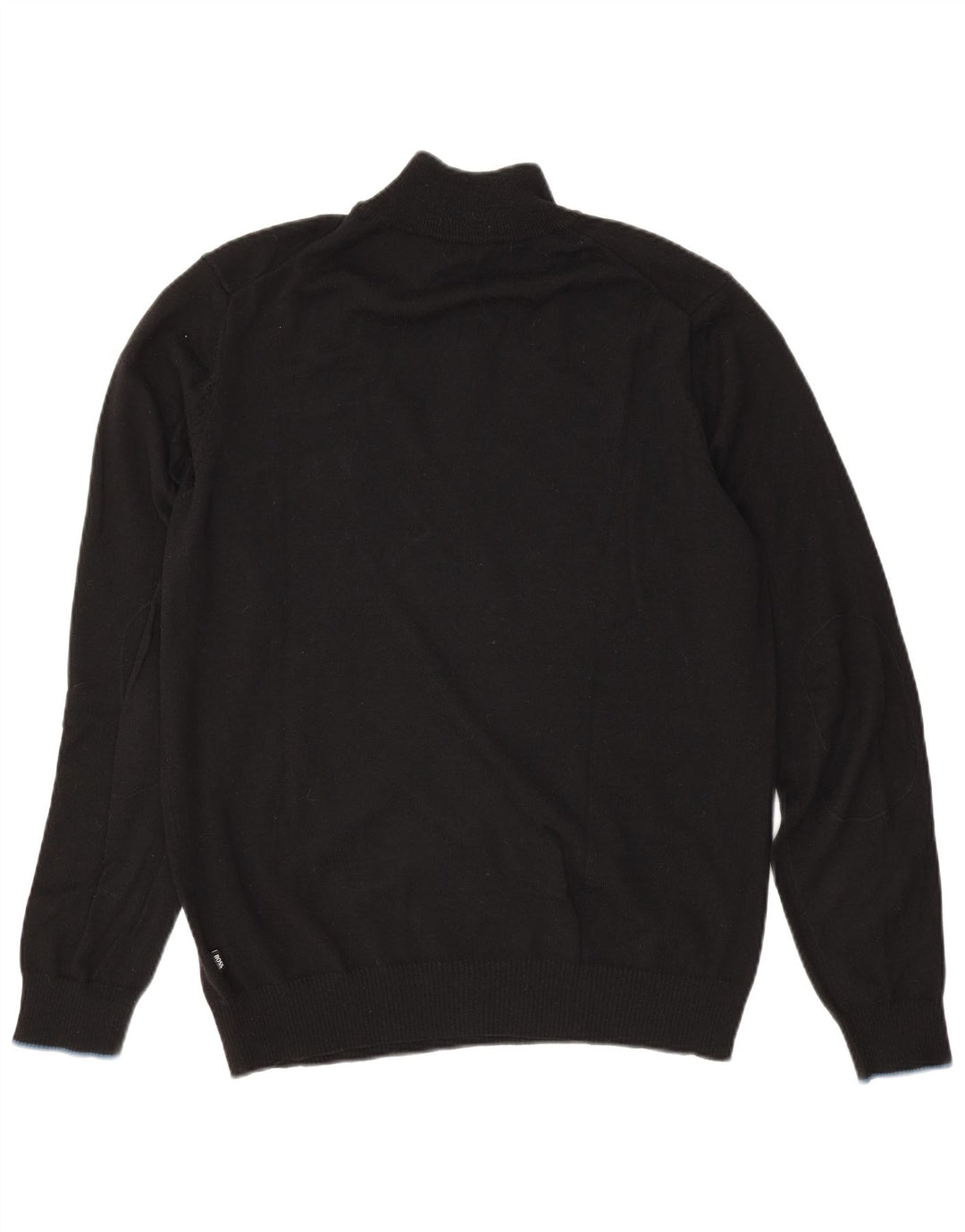 Hugo Boss Jersey de corte regular con cuello y cremallera para hombre, talla grande, de lana negra