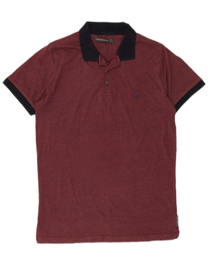 French Connection Polo de rugby para hombre de algodón burdeos medio