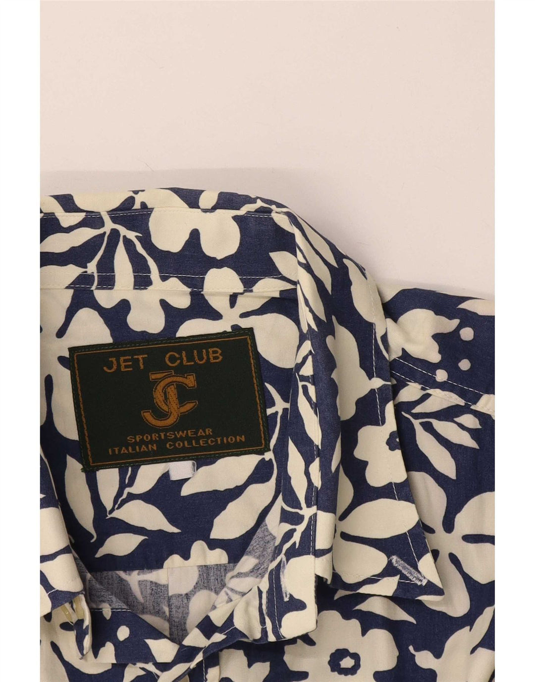 Vintage hombres camisa de manga corta medio azul marino floral