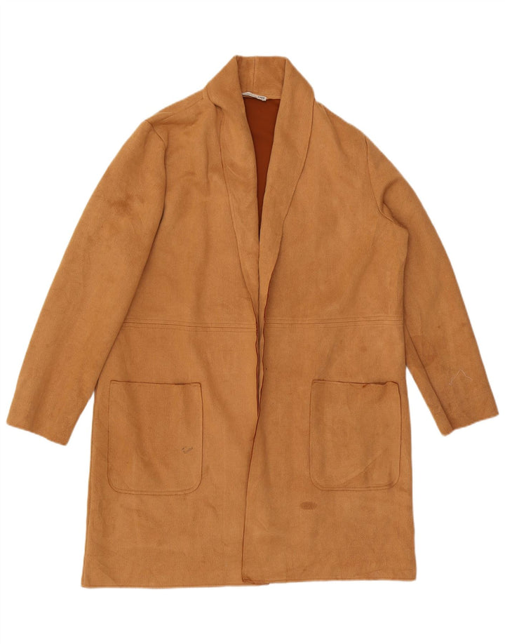Zara Mujer Longline Cardigan Suéter UK 46 Grande Marrón Poliéster