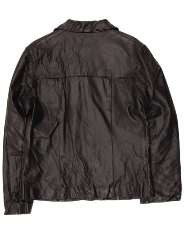 Vintage mujer chaqueta de cuero Reino Unido 14 cuero negro medio