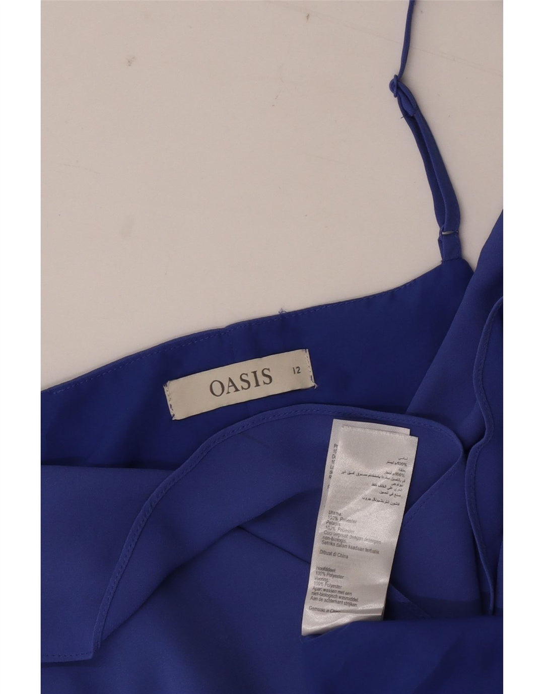 Oasis Vestido tubo sin mangas con volante en la parte delantera para mujer UK 42 Azul medio