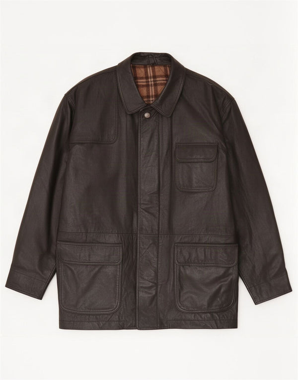 Vintage hombres chaqueta de cuero Reino Unido 40 grande negro