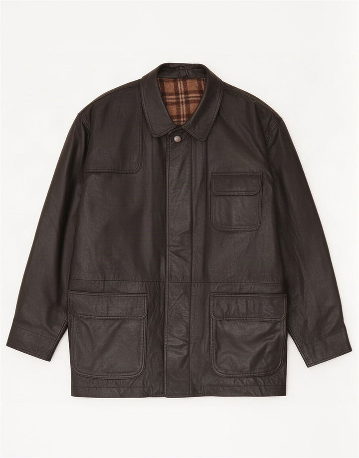 Vintage hombres chaqueta de cuero Reino Unido 40 grande negro