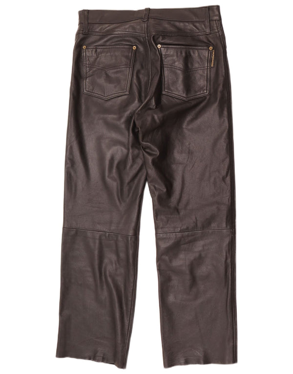 Pantalones de cuero rectos vintage para hombre W34 L30 Negro