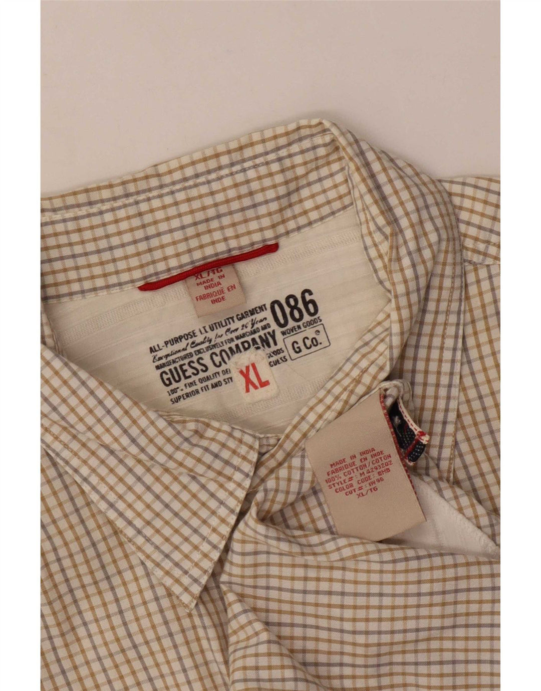 Guess Camisa Manga Corta Hombre XL Algodón Vichy Beige
