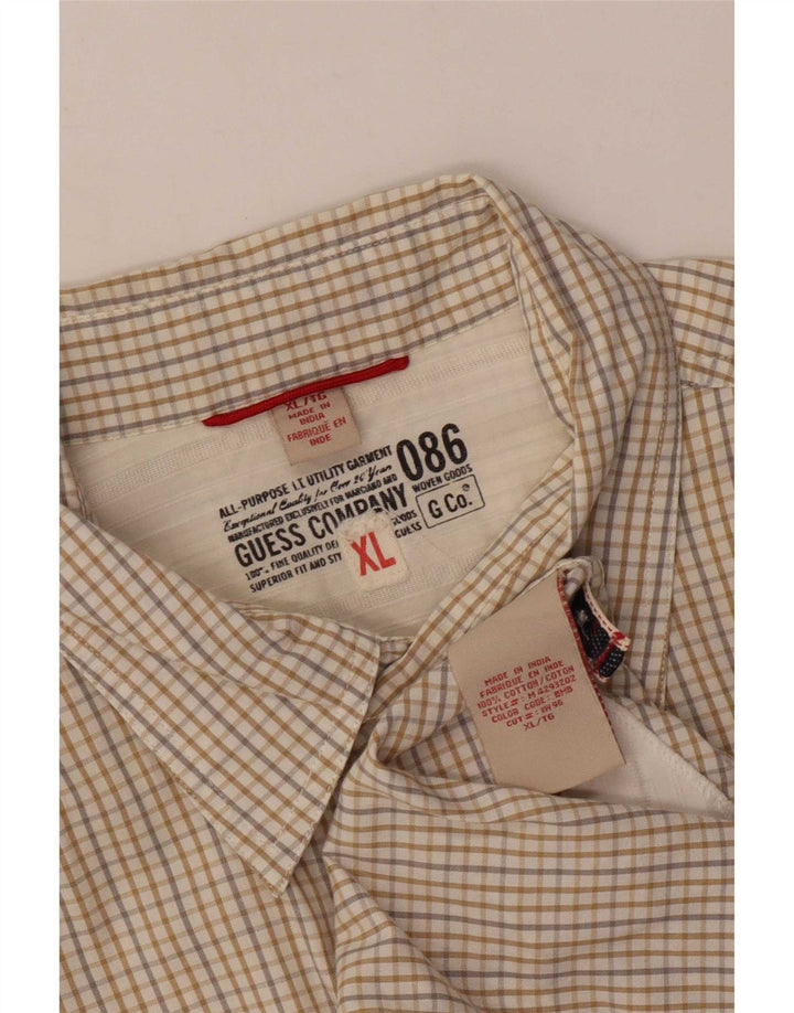 Guess Camisa Manga Corta Hombre XL Algodón Vichy Beige