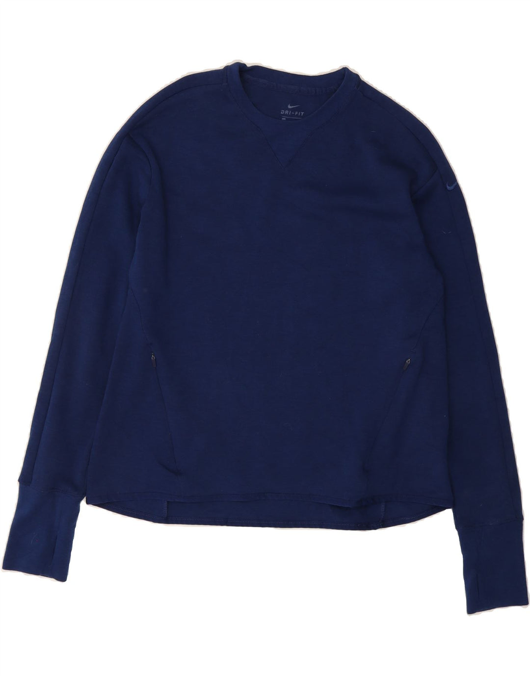 NIKE Womens Dri Fit Top Long Sleeve UK 14 Medium Navy Blue Polyester Vintage Nike and Second-Hand Nike from Messina Hembry 