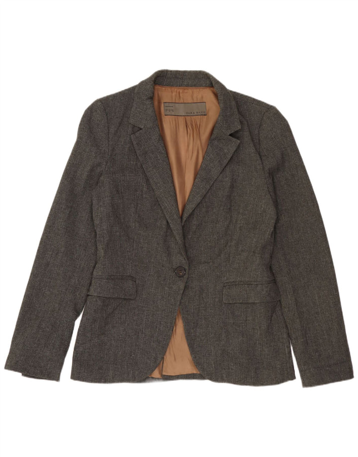 Zara Mujer Chaqueta Blazer De 1 Botón UK 42 Poliéster Gris Medio