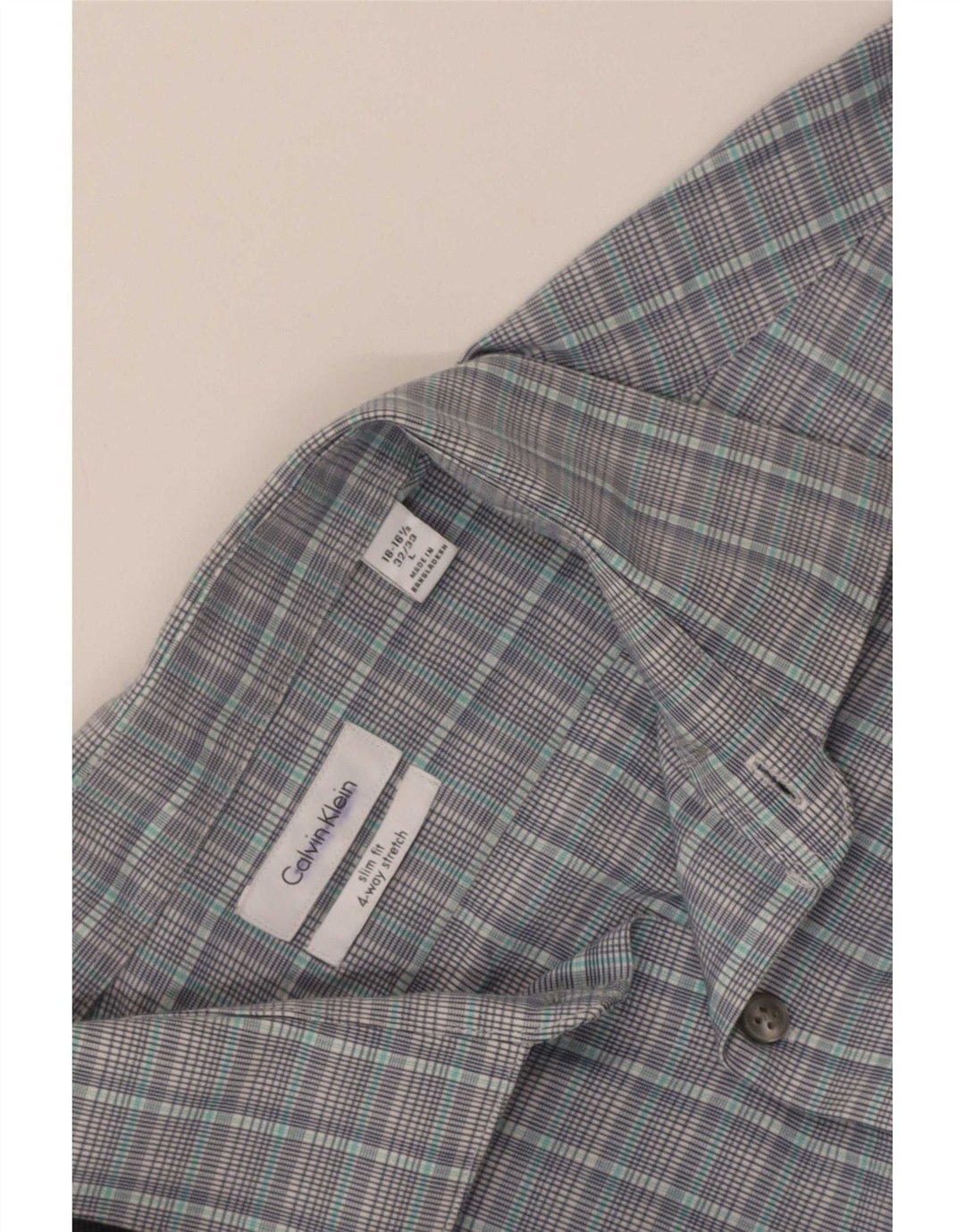 Calvin Klein Camisa Slim Fit para Hombre Talla 16 1/2 Grande Cuadros Grises