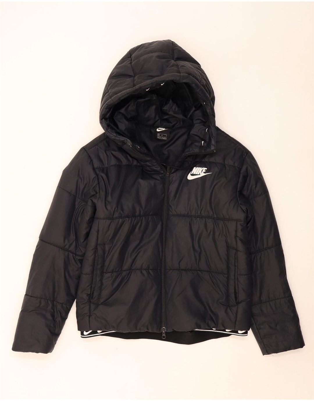Nike Chaqueta acolchada con capucha para mujer UK 44 Mediana Negro Poliéster