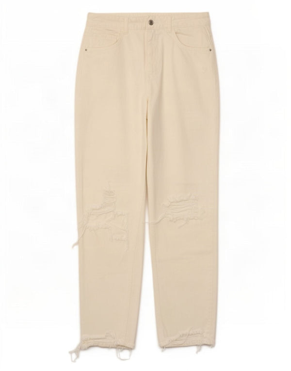 Zara Jeans Cónicos Desgastados De Cintura Alta Para Mujer EU 40 Medium W30 L27 Blanco