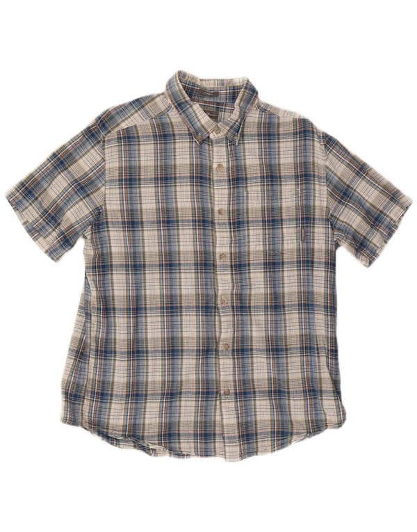 EDDIE BAUER Camisa de manga corta de corte clásico para hombre Algodón a cuadros azul grande