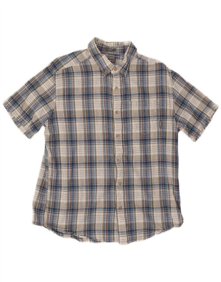 EDDIE BAUER Camisa de manga corta de corte clásico para hombre Algodón a cuadros azul grande