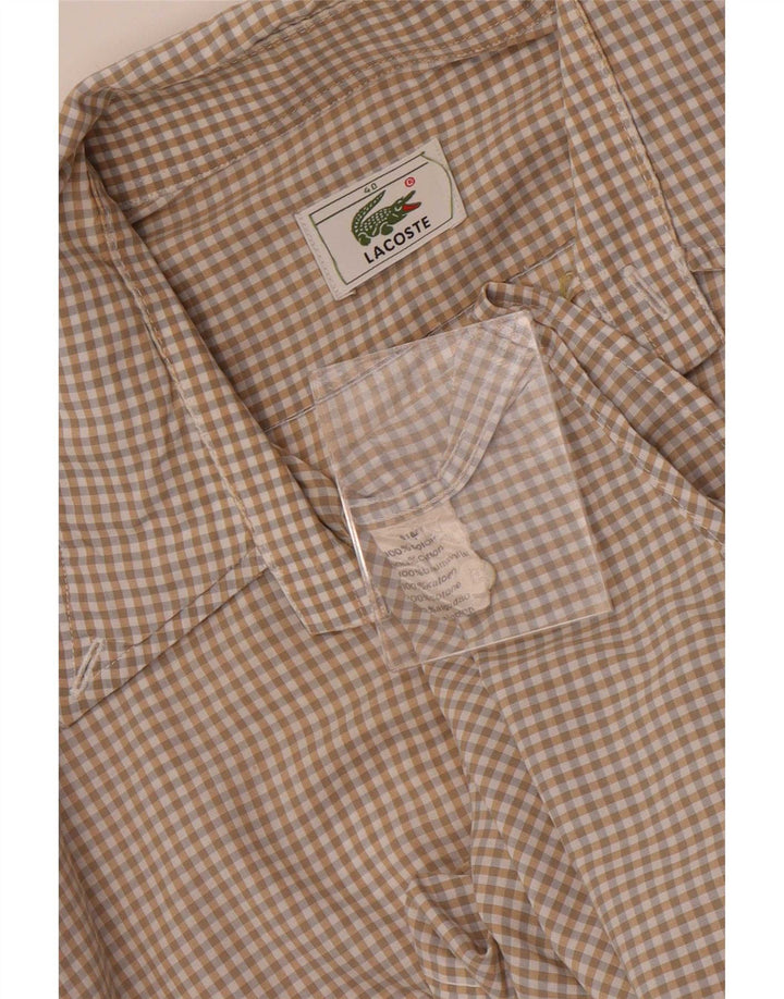 Camisa Lacoste Hombre Manga Corta Talla 40 Mediana Beige Cuadros Algodón