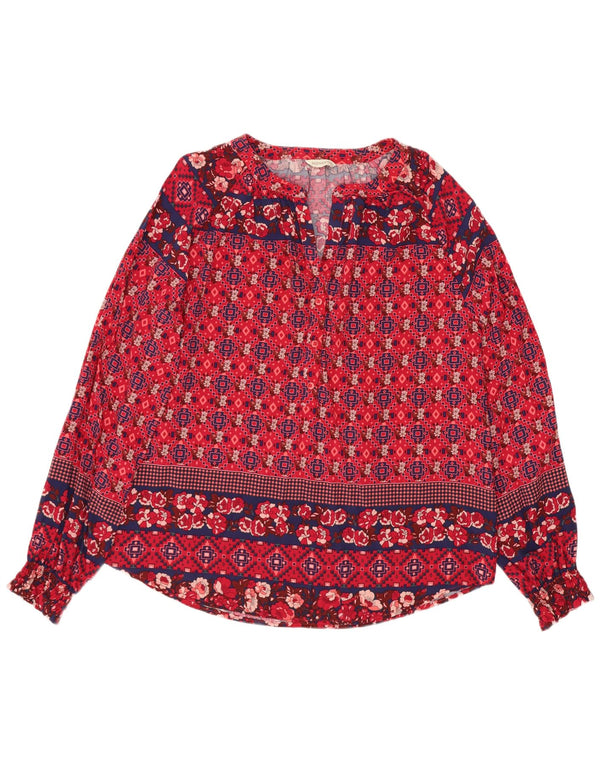Monsoon Blusa de manga larga para mujer UK 40 L Viscosa geométrica roja grande