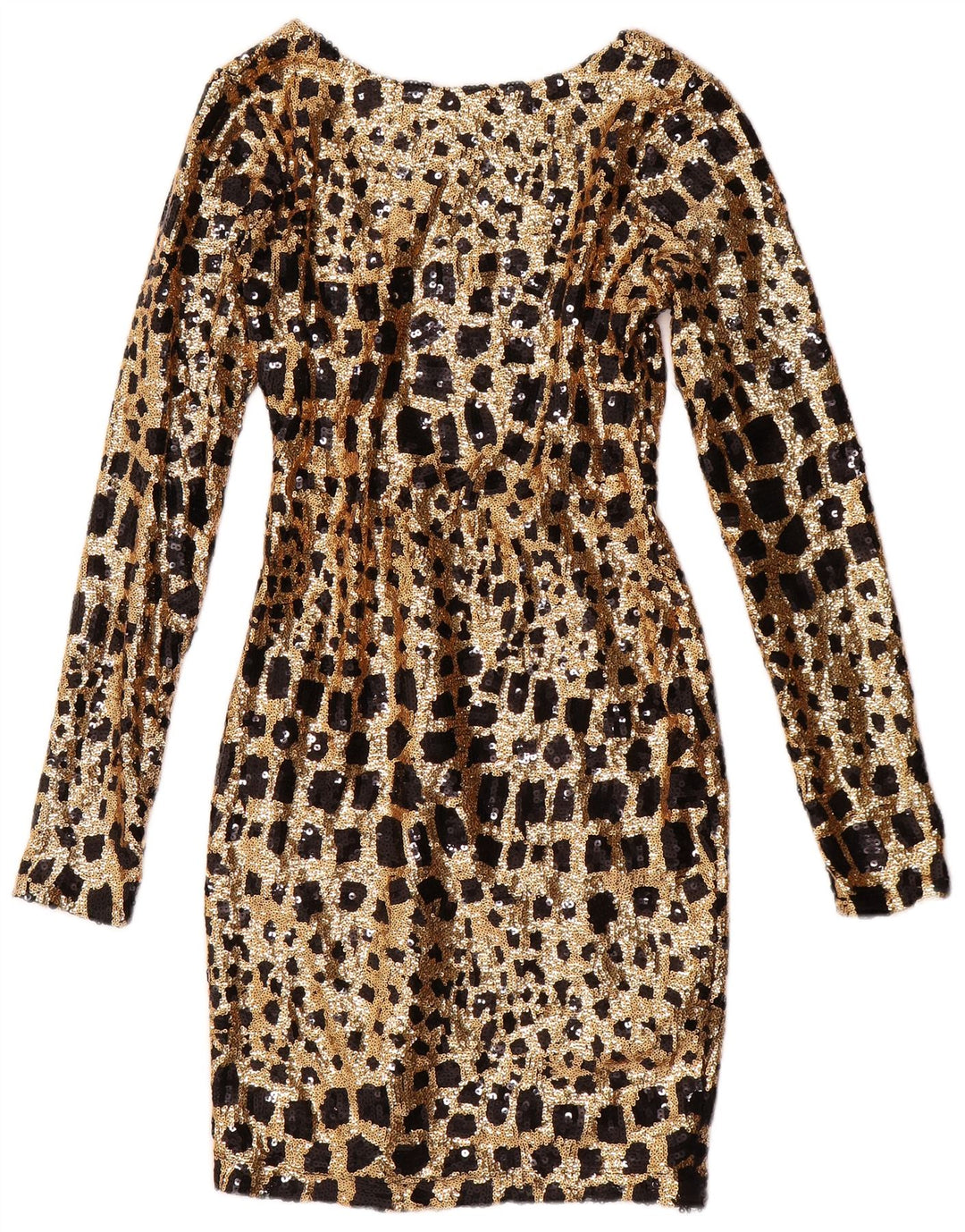 GUESS Vestido ajustado de lentejuelas de manga larga para mujer UK 6 XS Oro geométrico