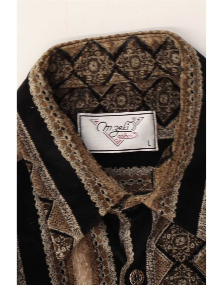 Camisa vintage para hombre grande marrón a rayas