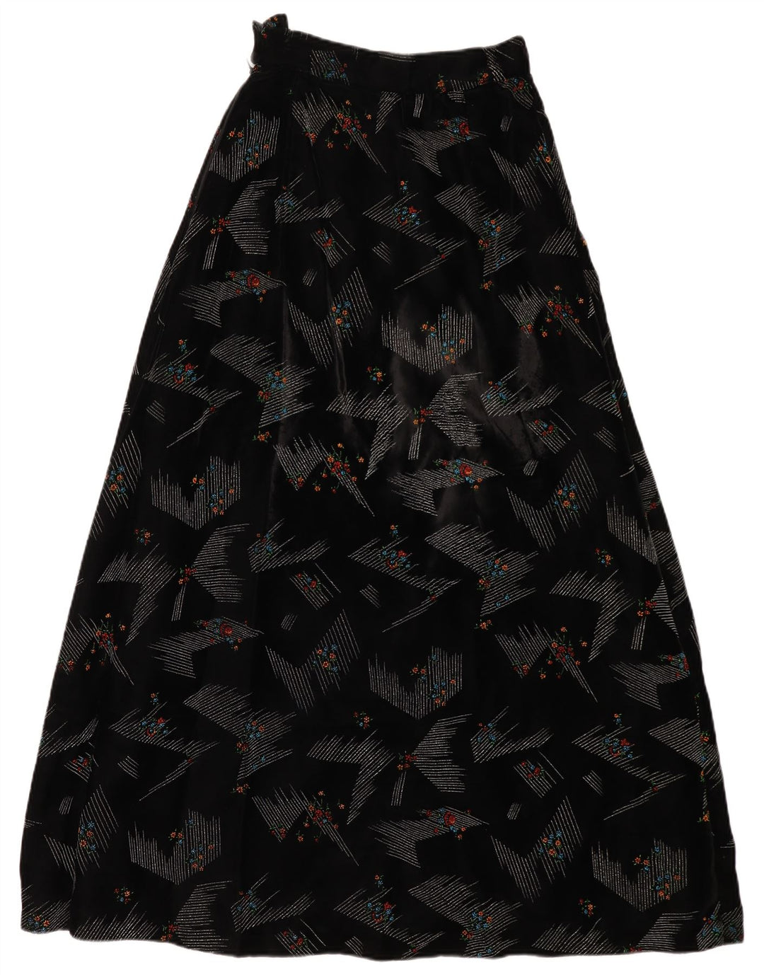 VINTAGE Falda larga de cintura alta para mujer W24 XS Negro Floral