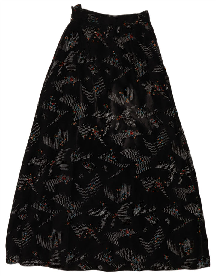 VINTAGE Falda larga de cintura alta para mujer W24 XS Negro Floral